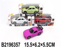 PULL BACK METAL CAR W/LIGHT&MUSIC (4 COLOURS)(2 MIX)